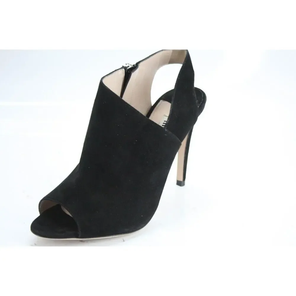 Miu Miu Black Suede Peep Toe Slingback Heel Pumps